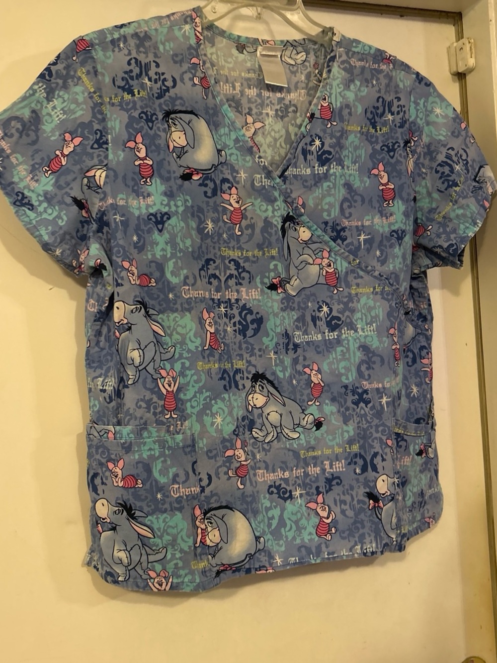 Disney Blue Eeyore & Piglet Scrub Top